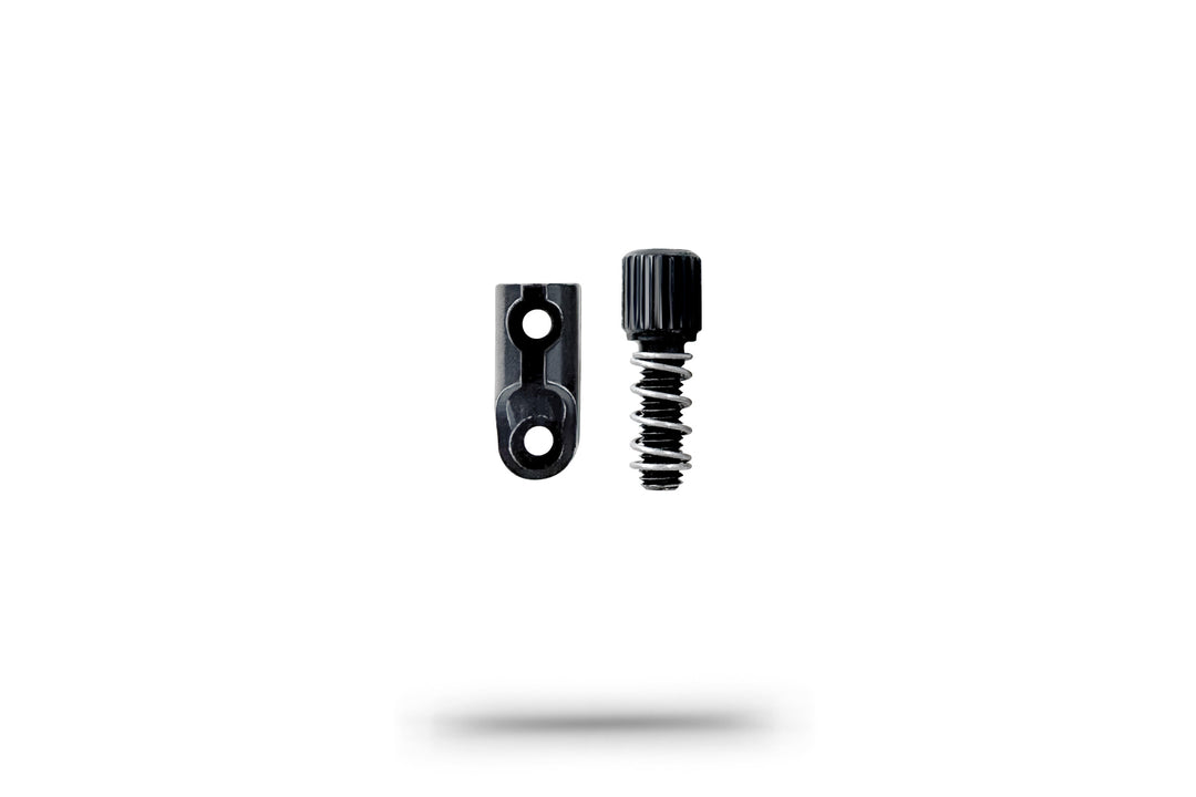 Black alloy cable stop for external shifting cables, black barrel adjuster and spring for TIME Fluidity pre-2026 models