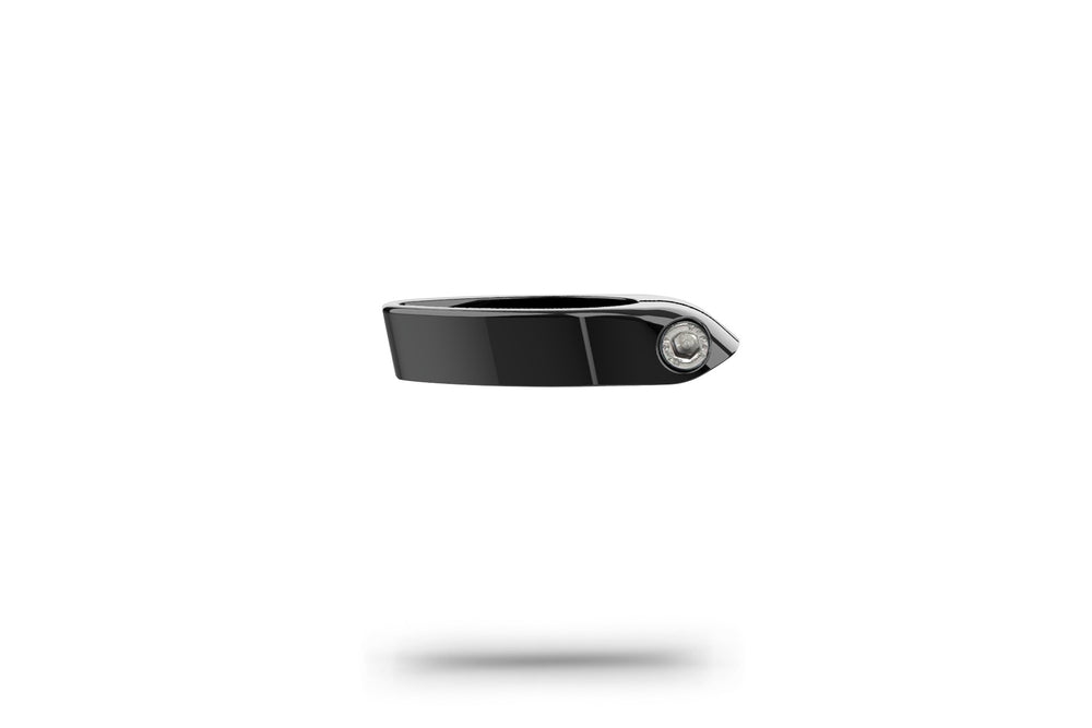 Black Alloy aero seat collar with M4 bolt, Fits new 2025+ model year TIME Scylon.shown floating against a clean white background with a soft shadow underneath.