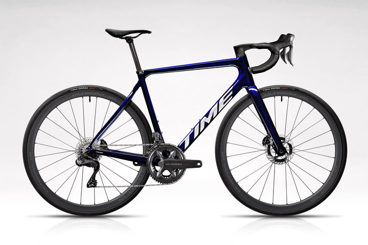 TIME NXR in Cobalt Blue on white background high resolution and LTD Ultegra Power build kit