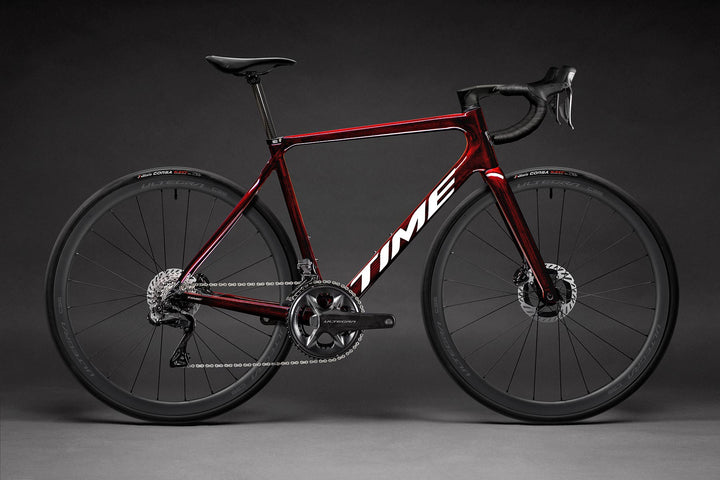 TIME NXR Road Bike in Ruby gloss color showing Ultegra Limited Edition Build Kit, Ultegra power meter and C36 Carbon Wheelset checks all the boxes at a great price.