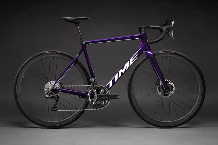 TIME NXR Road Bike in Amethyst Purple gloss color showing Ultegra Limited Edition Build Kit, Ultegra FC-R8100-P crankset and Ultegra C36 Carbon Wheelset 